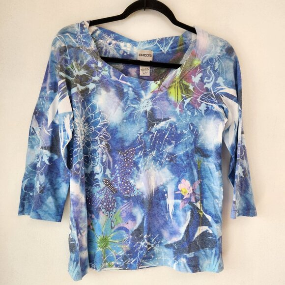Chico's Tops - Chico's Floral Blouse Top Shirt Y2K Burnout 90s Lightweight Embellished Size M